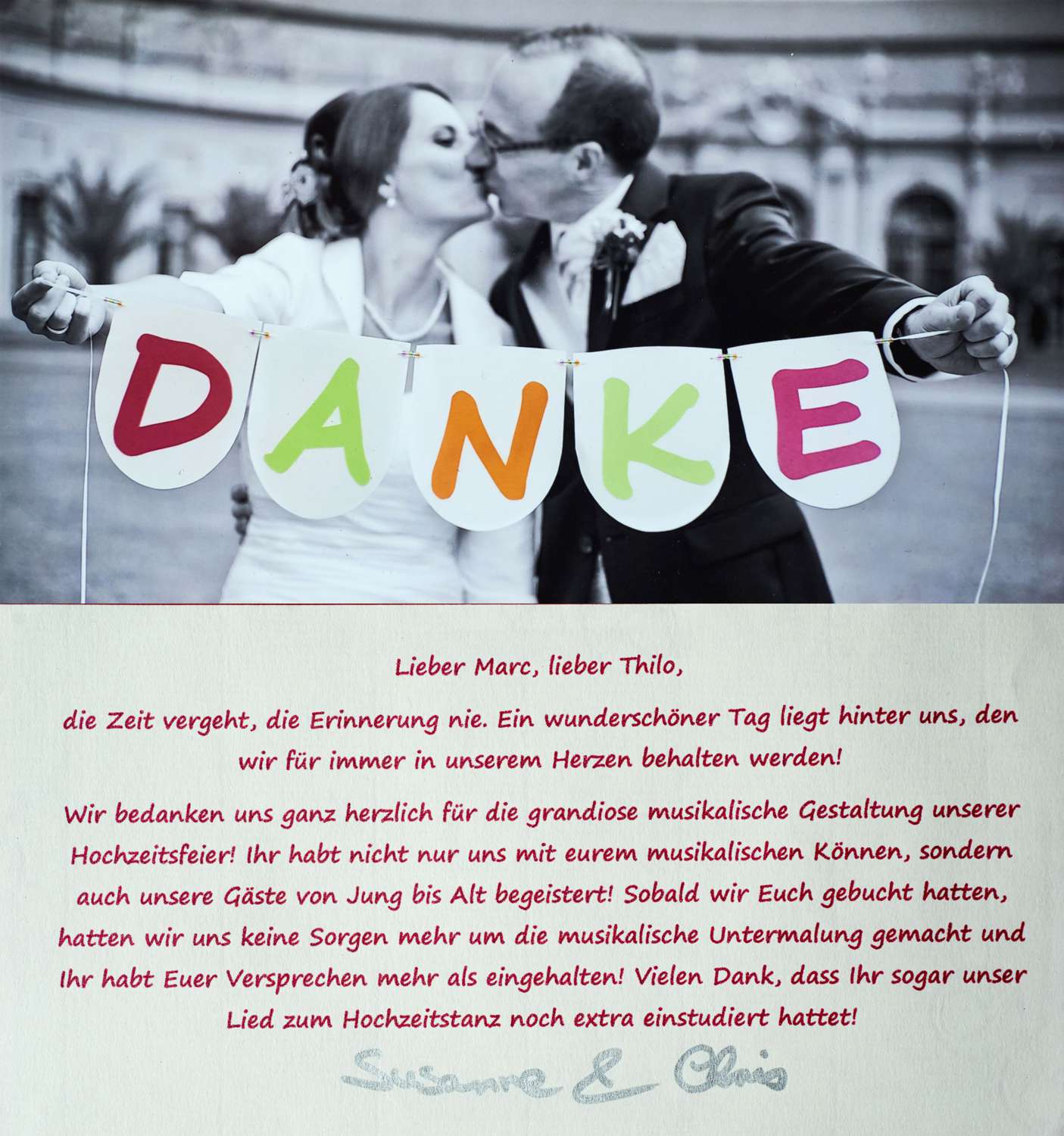 Dankesbrief von Hochzeitspaar an BIG Time