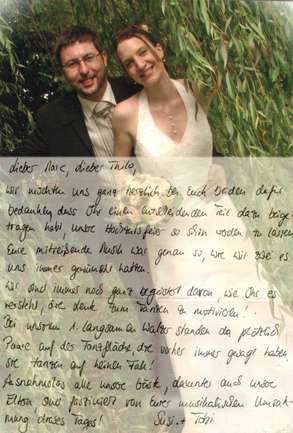 Dankesbrief von Hochzeitspaar an BIG Time