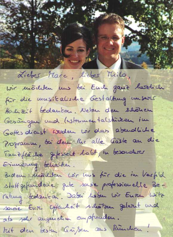 Dankesbrief von Hochzeitspaar an BIG Time