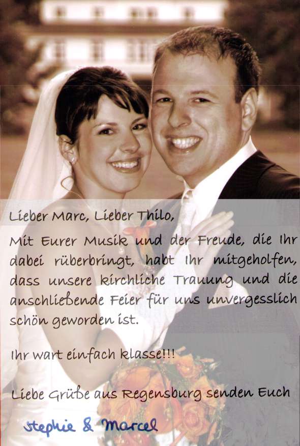 Dankesbrief von Hochzeitspaar an BIG Time